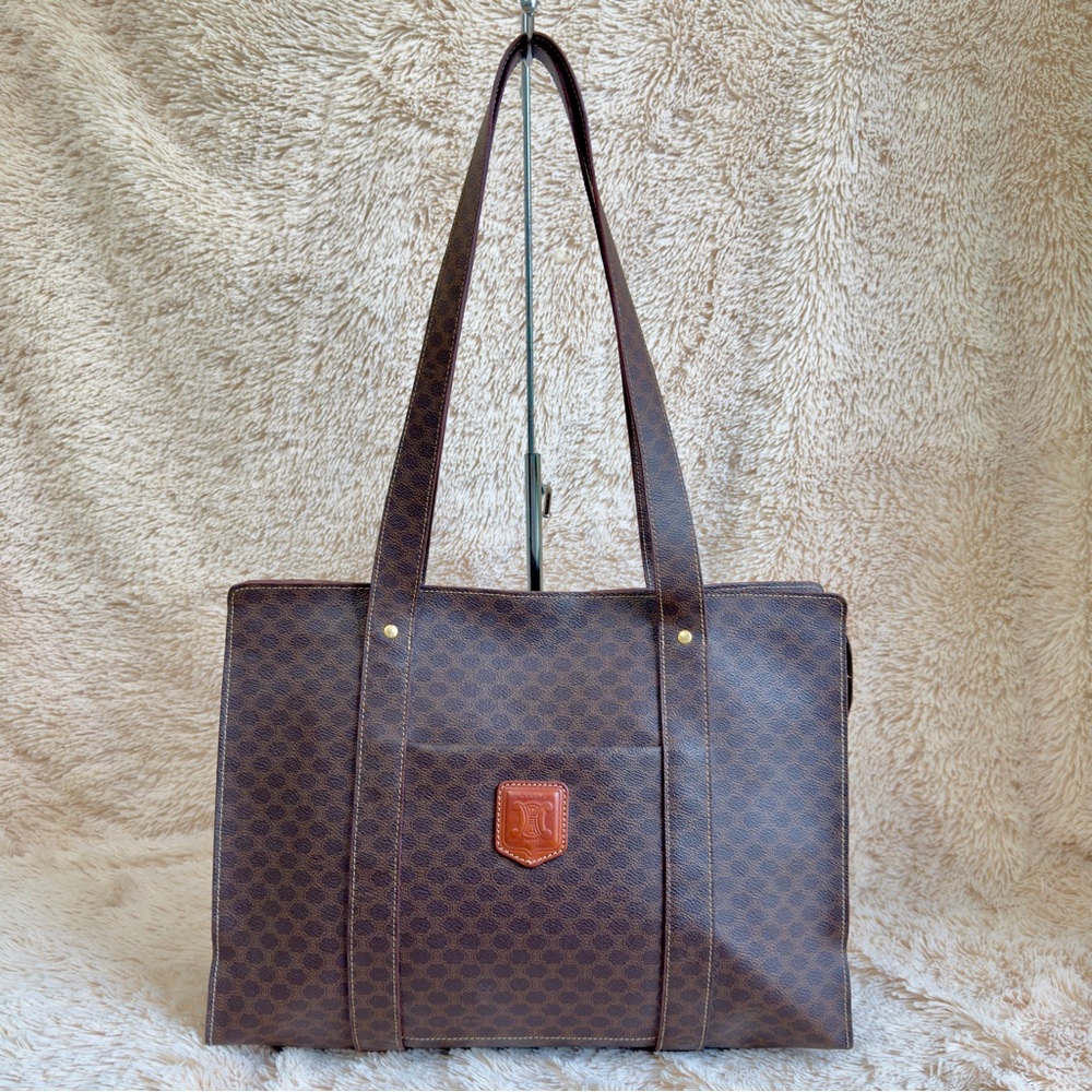 Vintage Celine Overall Macadam - Long handle zipper shopper bag - with dustbag